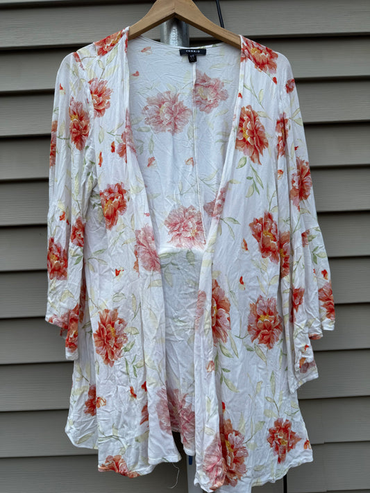 Ivory & Orange Floral Chiffon Kimono