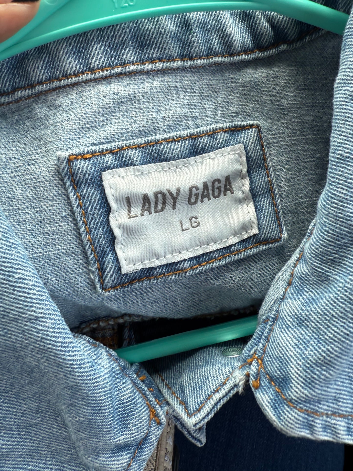 LADY GAGA Denim Jean Jacket Size Large Joanne Tour Embroidered Light Wash