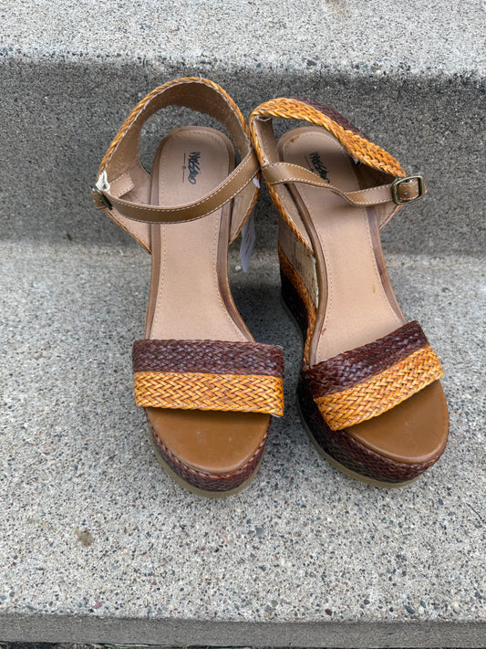 womens mossimo multi brown strappy cork wedge heels shoes size 9