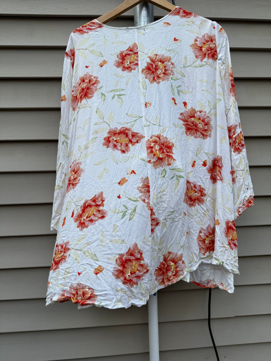 Ivory & Orange Floral Chiffon Kimono
