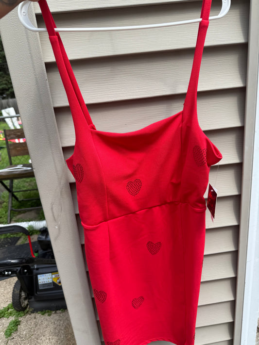 Heart rhinestone red dress