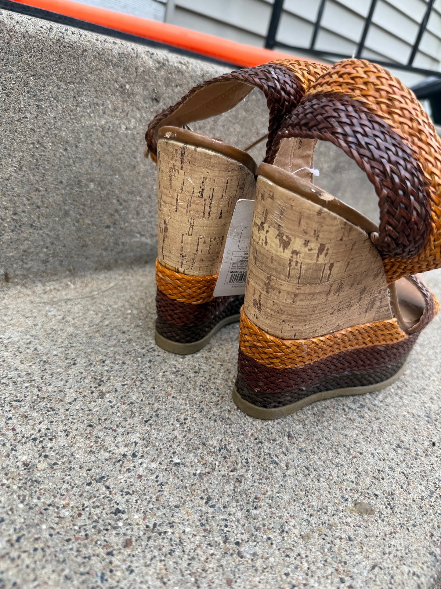 womens mossimo multi brown strappy cork wedge heels shoes size 9