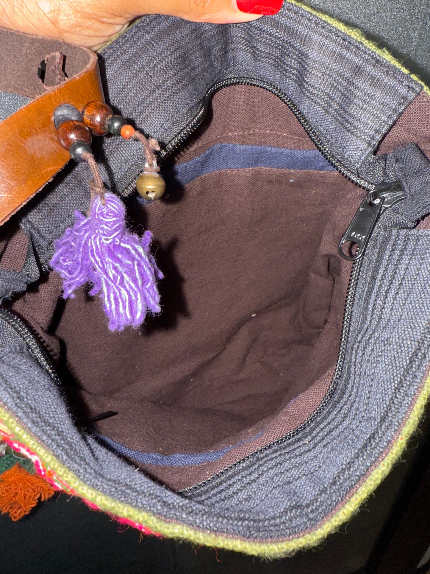 HMONG TRIBE HEMP NEEDLEWORK BAG WITH POM POMS