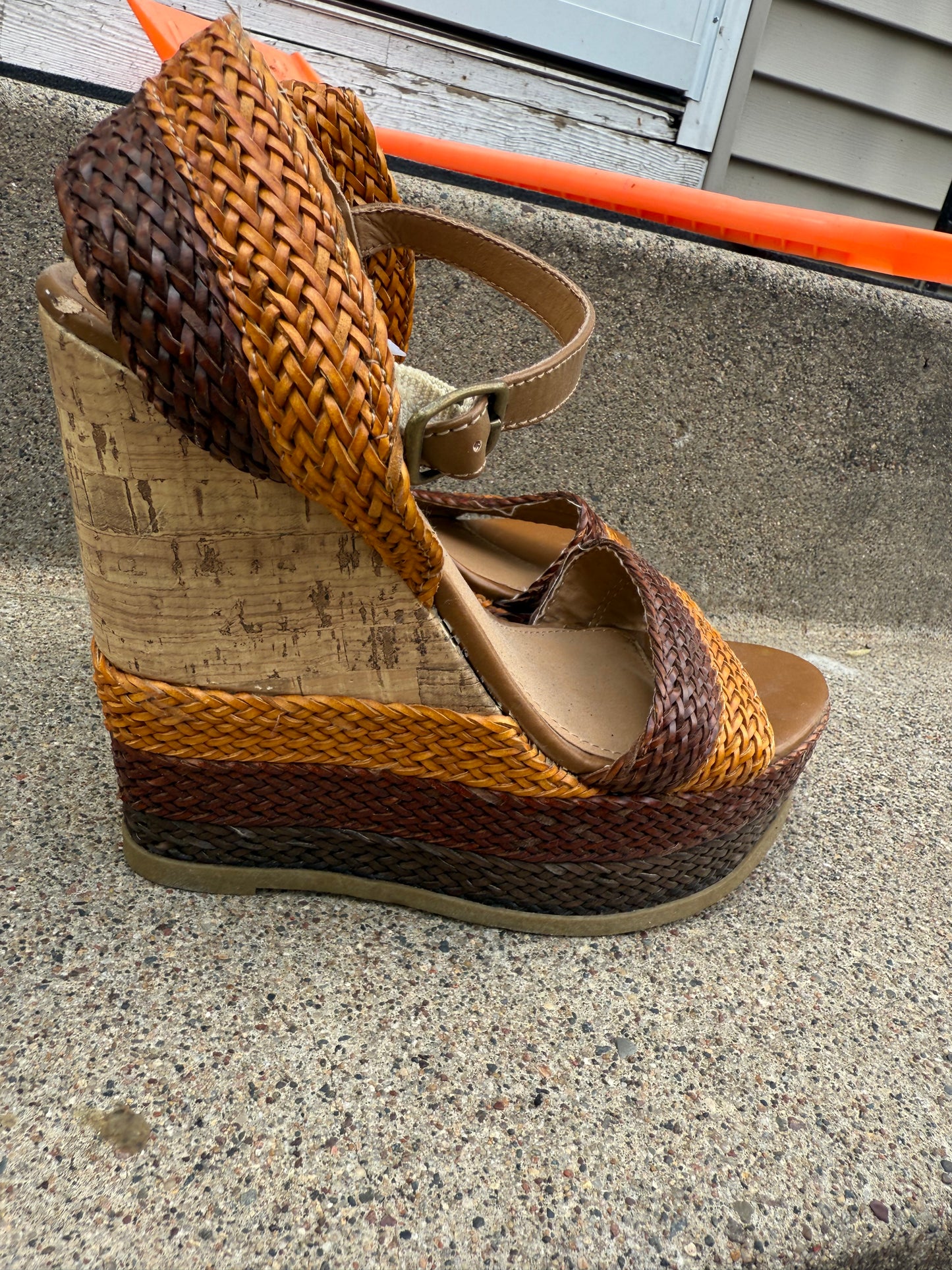 womens mossimo multi brown strappy cork wedge heels shoes size 9